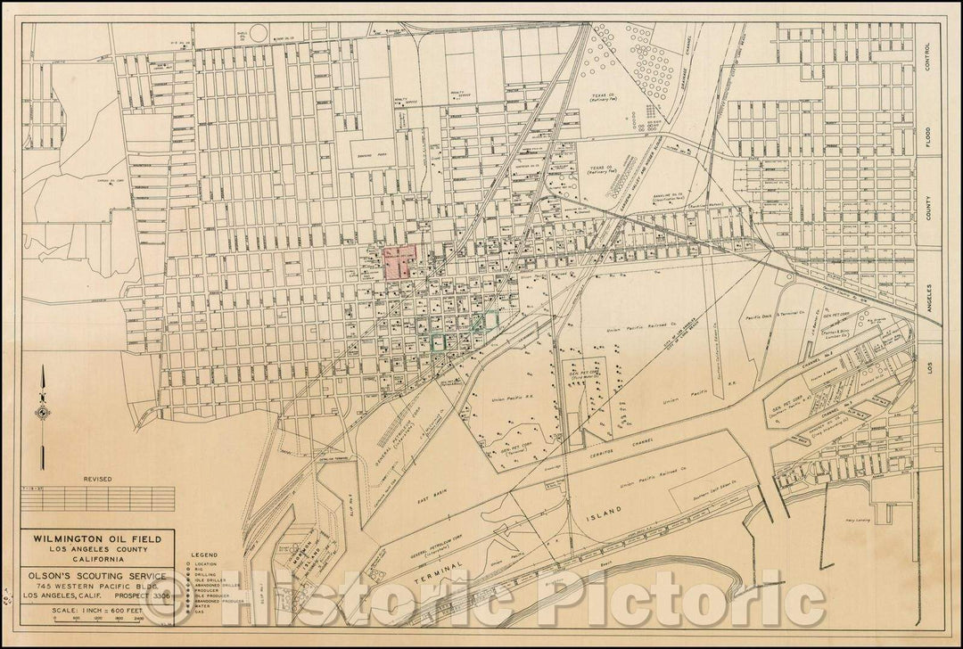 Historic Map - Wilmington Oil Field Los Angeles County California, 1937, Olson's Scouting Service - Vintage Wall Art