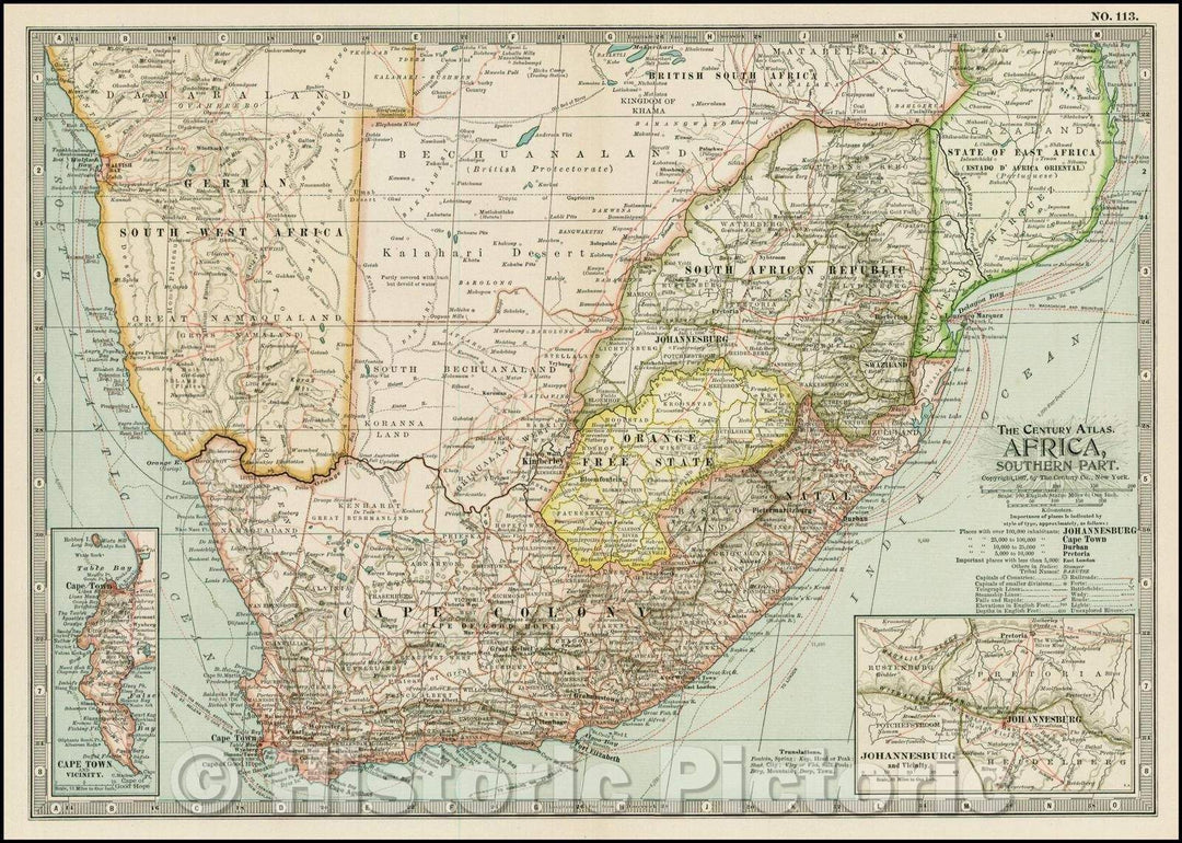 Historic Map - Africa, Southern Part, 1897, The Century Company - Vintage Wall Art