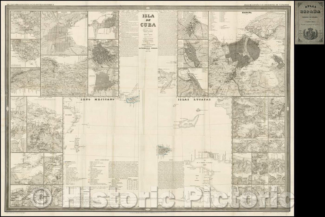 Historic Map - Isla de Cuba (but showing only western and eastern tip of the Cuba, Western Haiti and part of the Bahamas), 1851, Francisco Coello - Vintage Wall Art