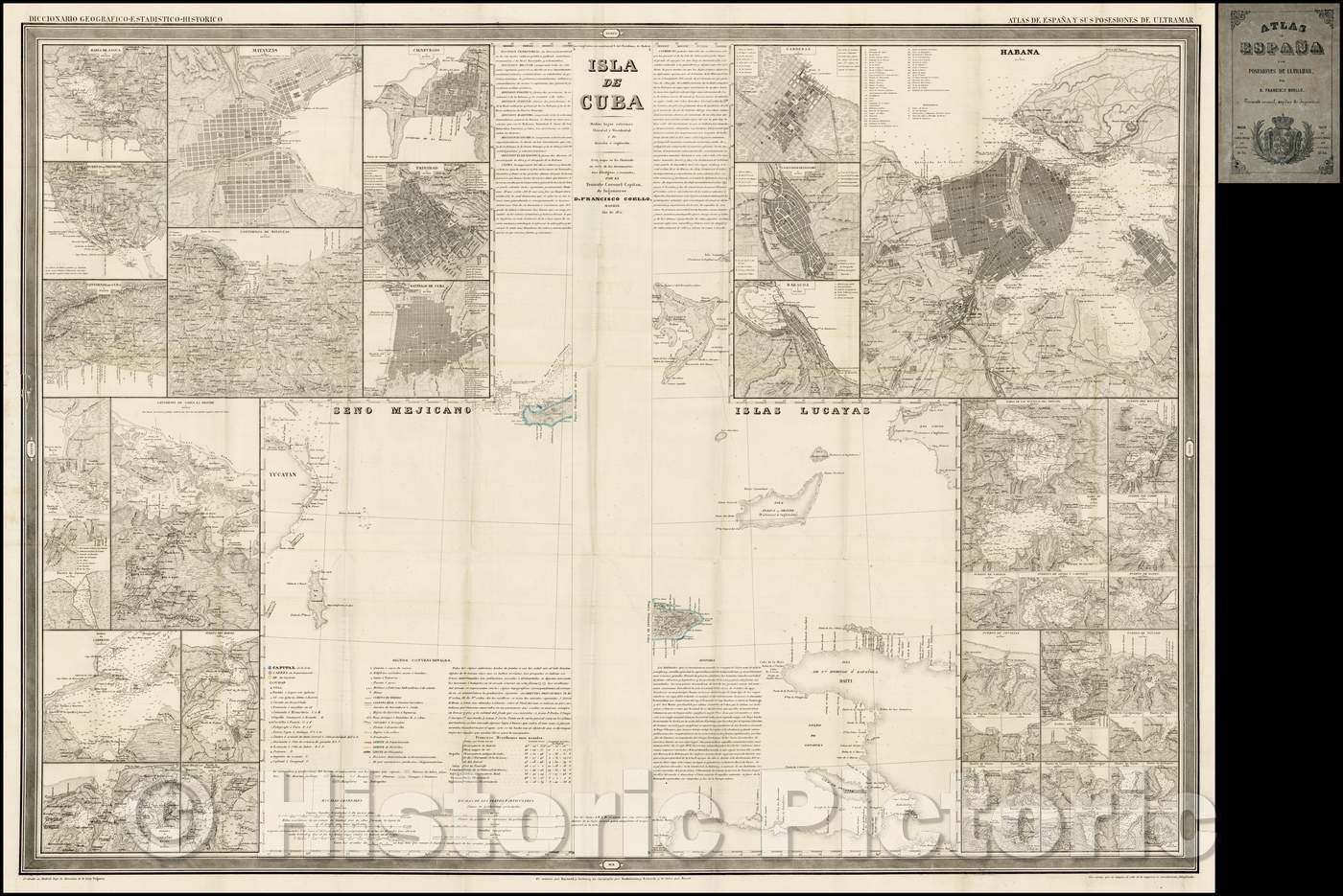 Historic Map - Isla de Cuba (but showing only western and eastern tip of the Cuba, Western Haiti and part of the Bahamas), 1851, Francisco Coello - Vintage Wall Art