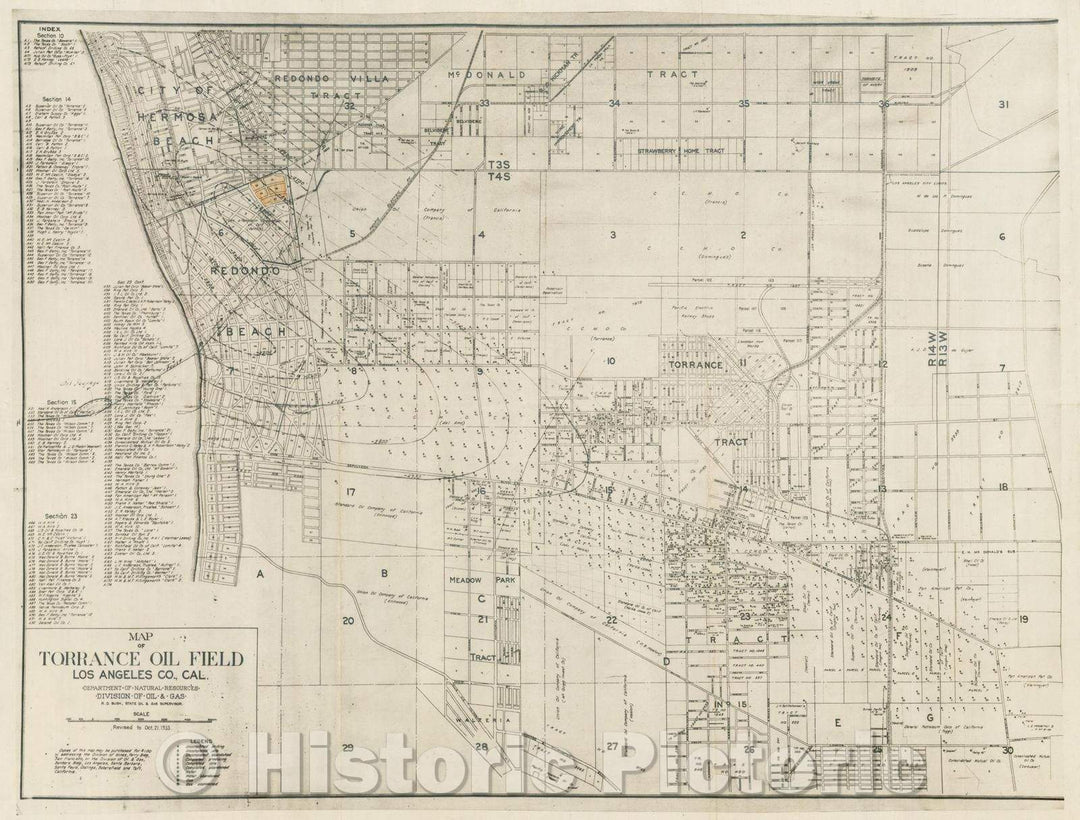 Historic Map - Map of Torrence Oil Field Los Angeles Co. Cal, 1933, California Department of Natural Resources - Vintage Wall Art