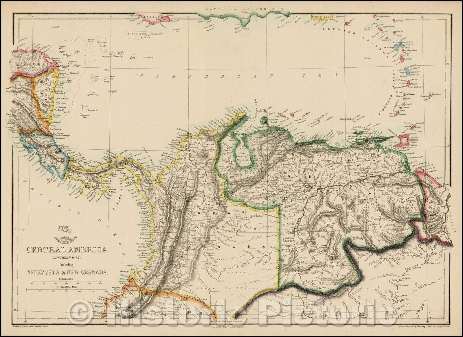 Historic Map - Central America (Southern Part) Including Venezuela & New Granada, 1860, Edward Weller - Vintage Wall Art