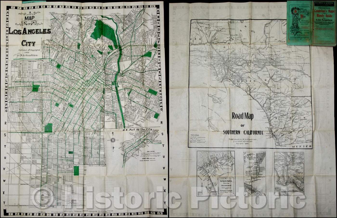 Historic Map - Map of Los Angeles City, 1909, H.A. Candrian - Vintage Wall Art