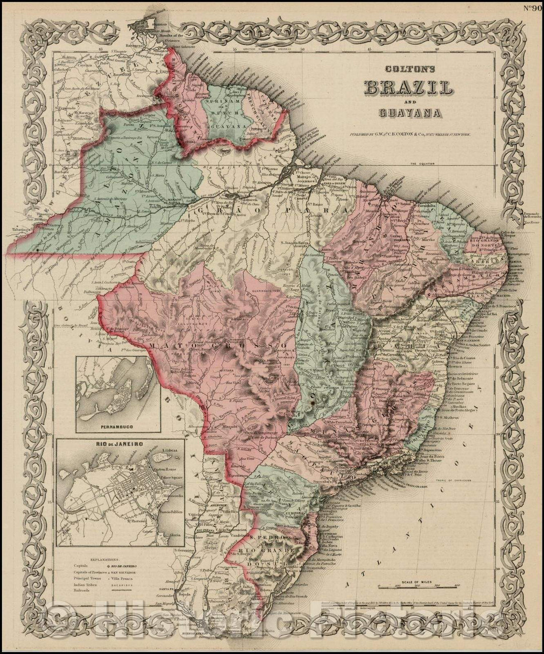 Historic Map - Colton's Brazil and Guayana, 1865, Joseph Hutchins Colton - Vintage Wall Art