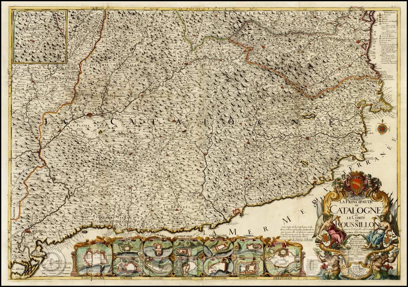 Historic Map - La Principaute de Catalogne et Le Comte de Roussillon Suivant Les Nouvelle :: The Principality of Catalonia and The Count of Roussillon, 1703 - Vintage Wall Art