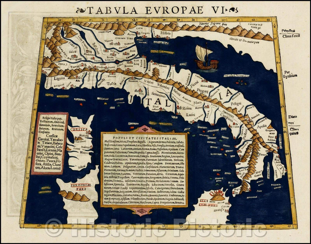 Historic Map - Tabula Europae VI Italy & Corsica, 1552, Sebastian M?nster - Vintage Wall Art