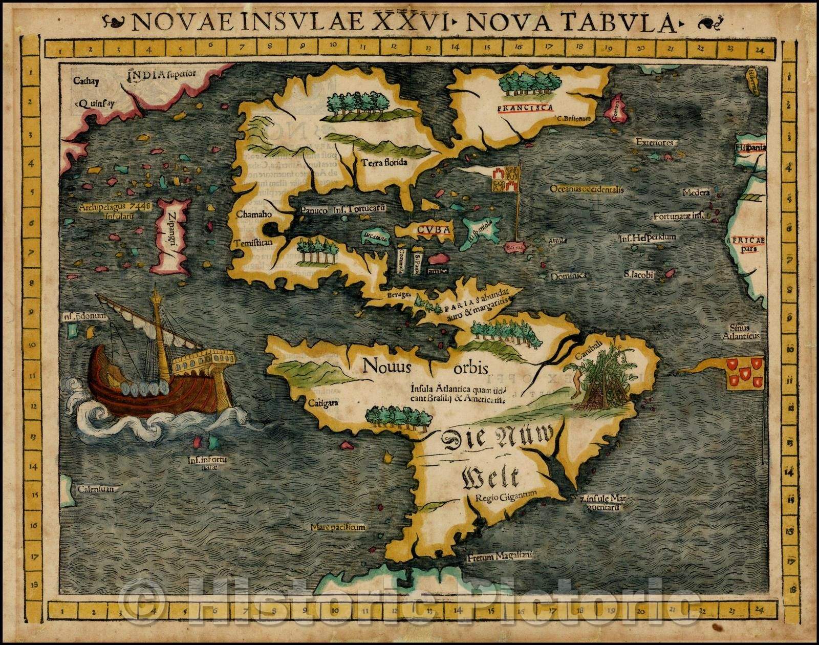 Historic Map - Novae Insulae XXVI Nova Tabula 1st Map of the continent of America, 1552, Sebastian M?nster v1