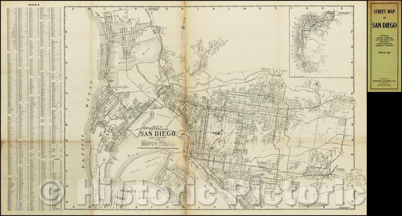 Historic Map - Map of the City of San Diego and Vicinity, 1920, Rodney Stokes - Vintage Wall Art