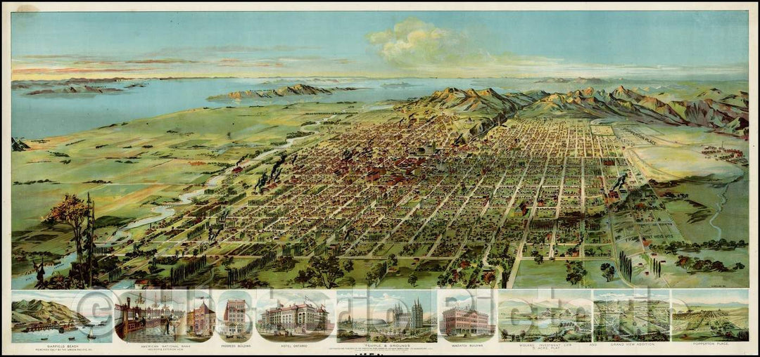 Historic Map - Salt Lake City Birdseye View, 1891, Henry Wellge - Vintage Wall Art