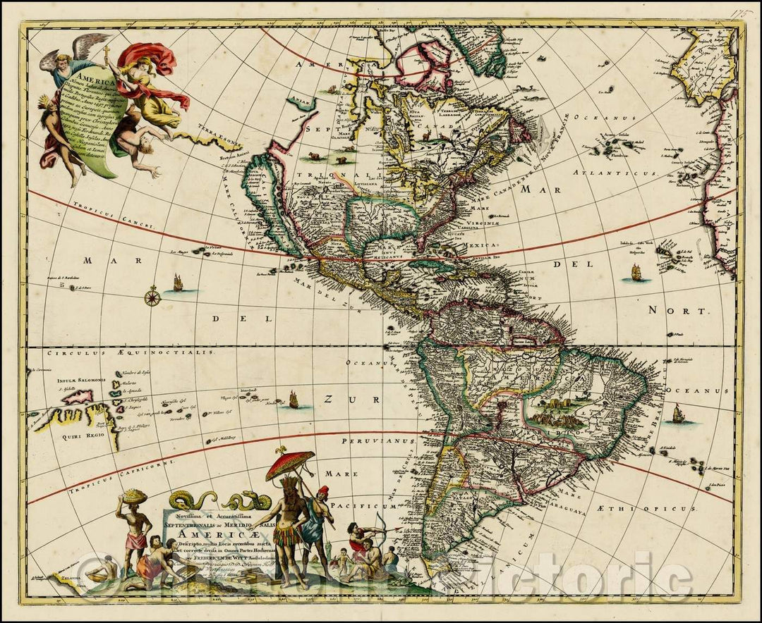 Historic Map - Novissima et Accuratissima Septentrionalis ac Meridionalis Americae Descr :: America, California as an island and New Zealand and Australia, 1700 - Vintage Wall Art