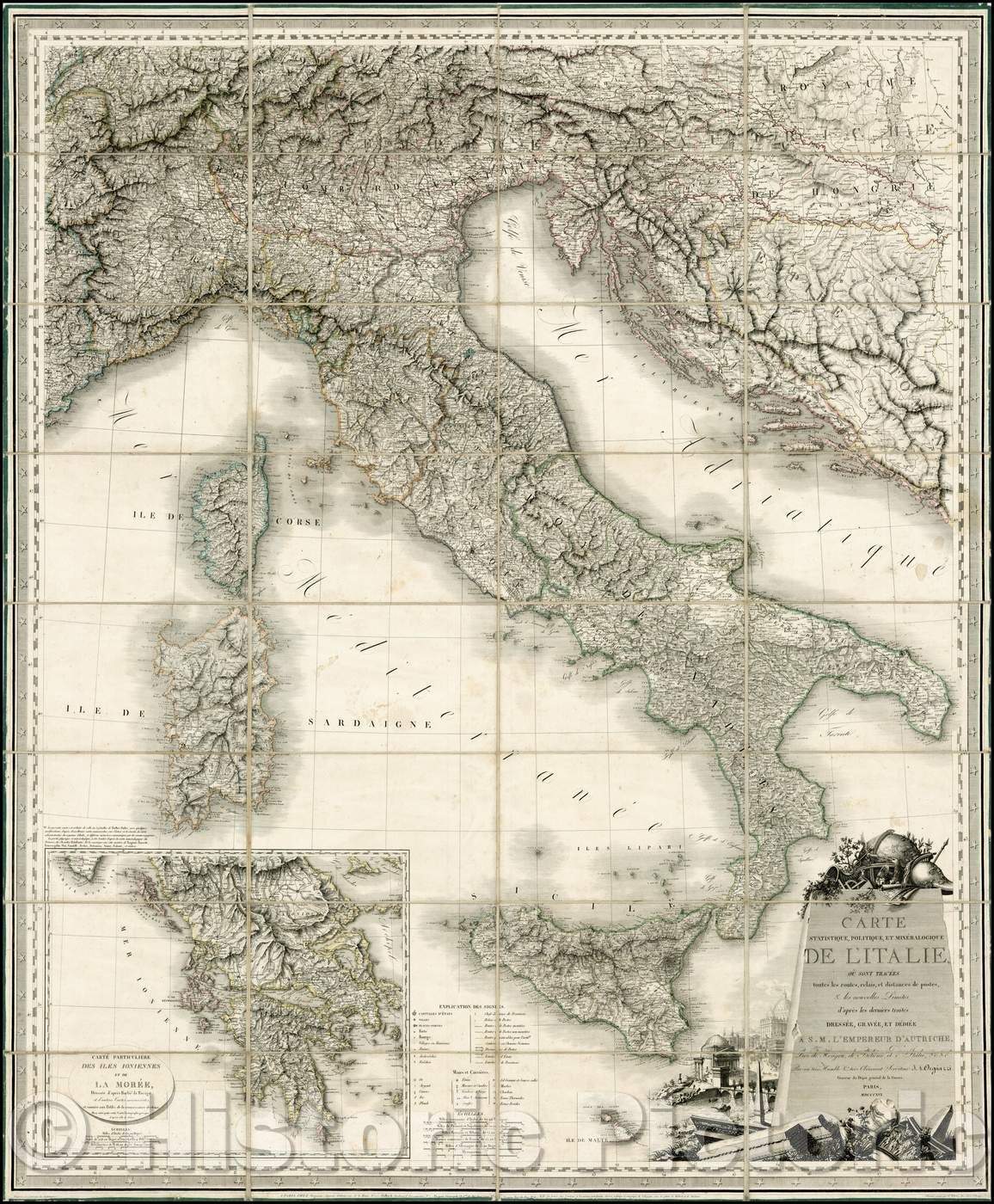 Historic Map - Carte Statistique, Politique, et Mineralogique De L'Italie ou sont tracees :: Politics and Mineralogical From Italy or are drawn every ro, 1816 - Vintage Wall Art