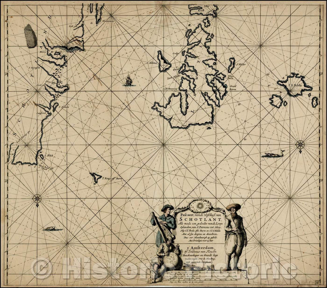 Historic Map - Pascaert, vande Westkust van Schotlant, Als mede een gedeelte van :: Scottish islands of Lewis and St Kilda, west coast of Scotland, 1712 - Vintage Wall Art