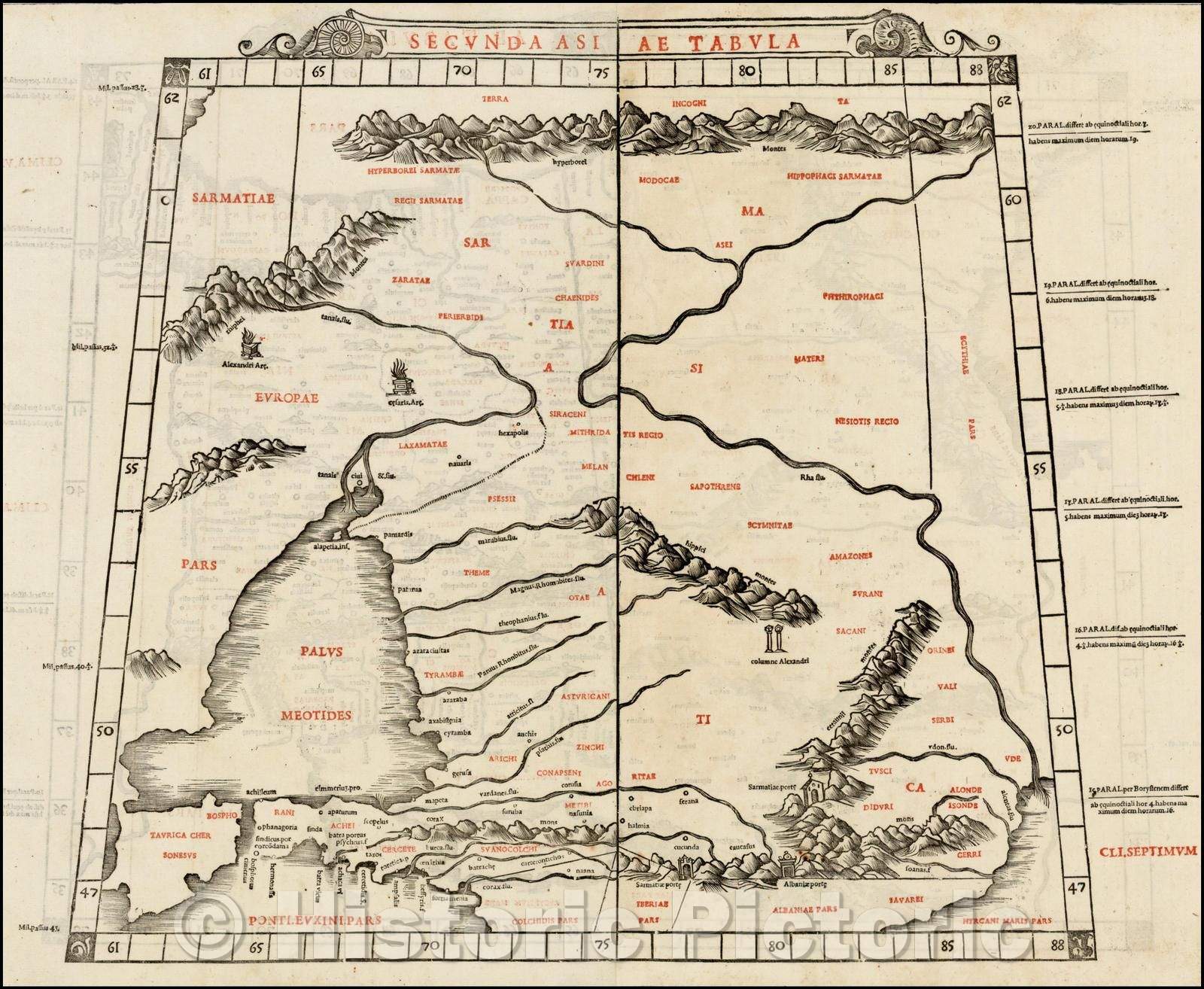 Historic Map - Secunda Asiae Tabula/Sylvanus' Map of Russia, Ukraine and the Black Sea Region, one of the earliest obtainable Maps of the Region, 1511 - Vintage Wall Art