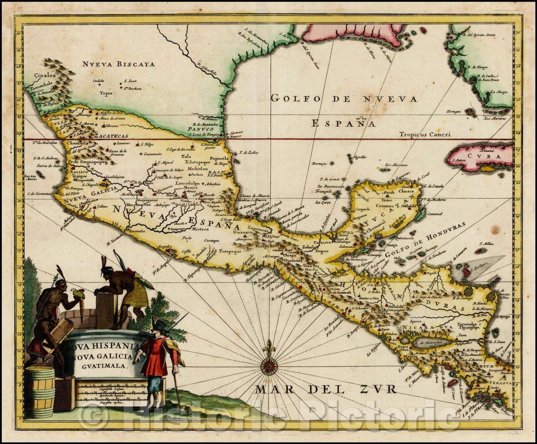 Historic Map - Nova Hispania Nova Galicia Guatimala [with part of Florida and Cuba], 1671, John Ogilby v1