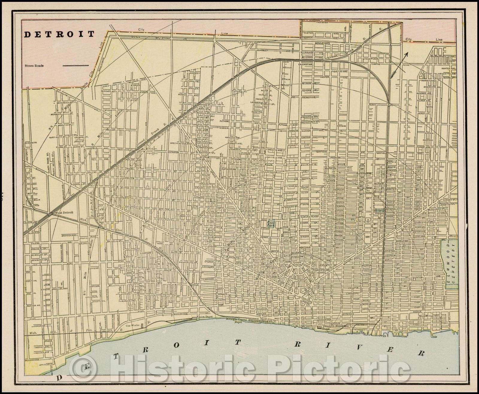 Historic Map - Detroit, 1892, George F. Cram v2