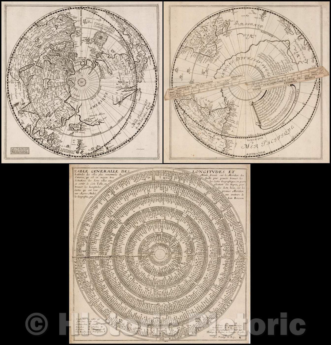 Historic Map - Nouvelle Descripton de toute la terre universelle/BoisSeau's interesting pair of Maps of the northern and southern hemispheres, 1649 - Vintage Wall Art