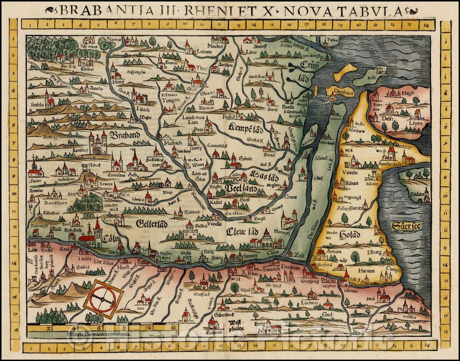 Historic Map - Brabantia III Rheni Et X Nova Tabula/Reno, Brabant 3 and 10 Nova, 1552, Sebastian M?nster - Vintage Wall Art