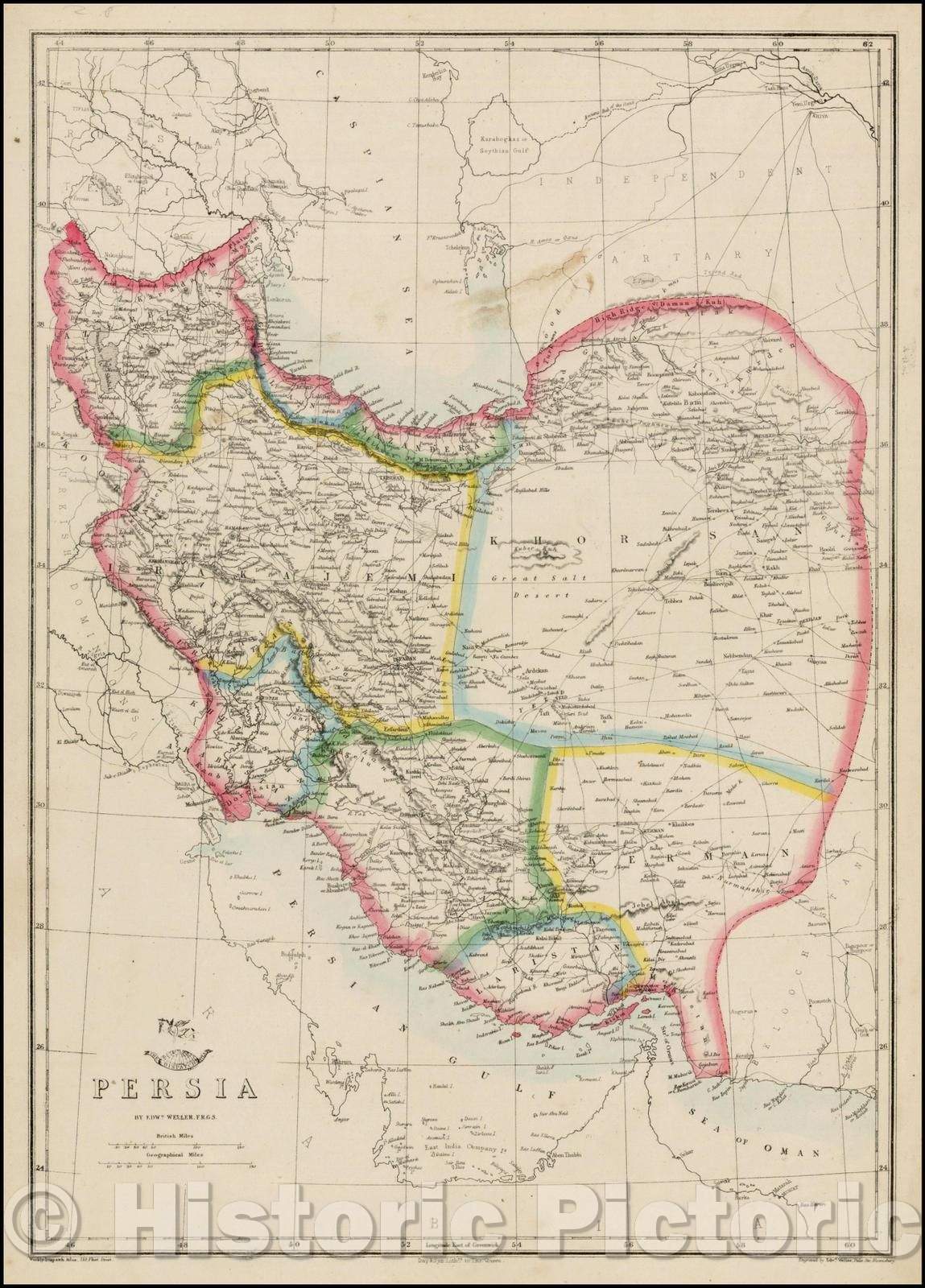 Historic Map - Persia, 1863, Edward Weller - Vintage Wall Art