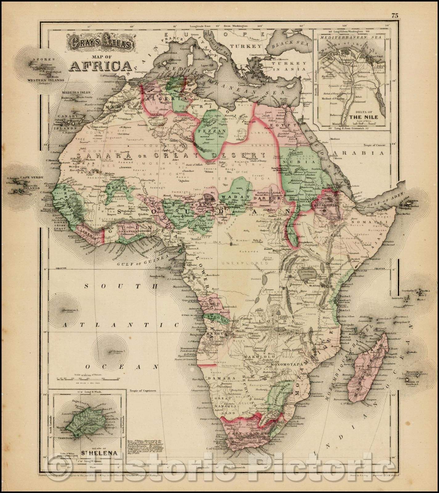 Historic Map - Gray's Atlas Map of Africa, 1873, OW Gray - Vintage Wall Art