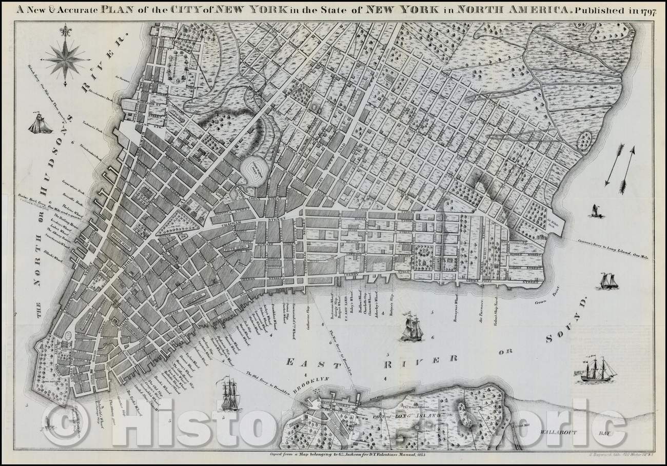 Historic Map - A New & Accurate Plan of the City of New York in the State of New York in North America, 1853, Valentine's Manual - Vintage Wall Art