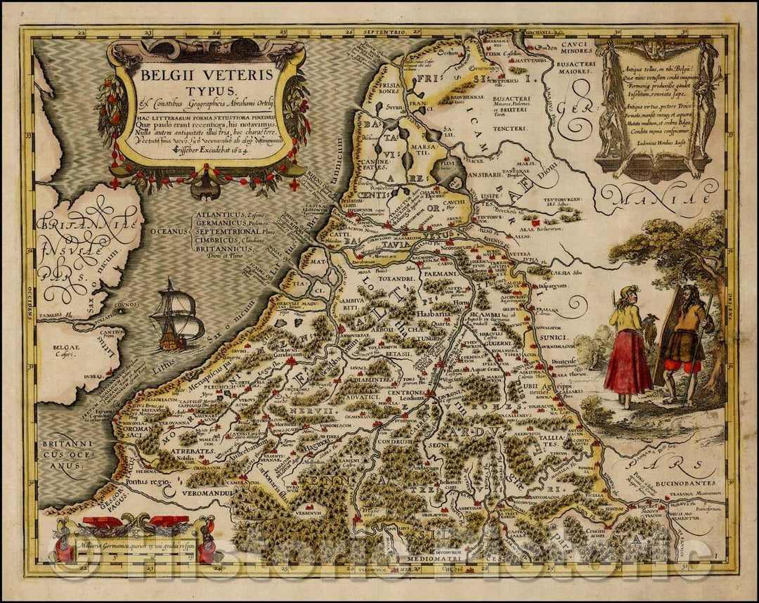 Historic Map - Belgii Veteris Typus. Ex Conatibus Geographicis Abrahami Ortelij :: New Type Netherlands. Attempts by the geographical Abraham Ortelij. 162, 1624 - Vintage Wall Art