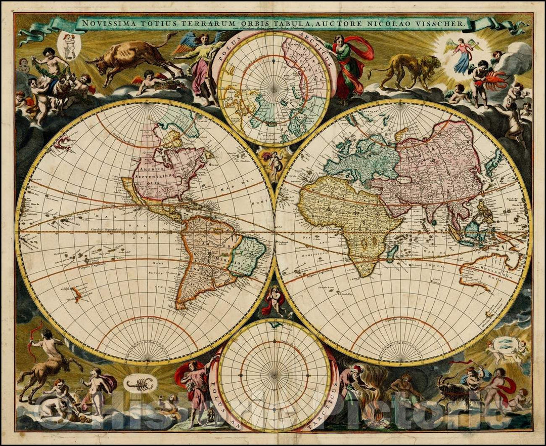 Historic Map - Novissima Totius Terrarum Orbis Tabula, Auctore Nicolao Visscher. / Nicholas Visscher's World Map, 1695, Nicolaes Visscher I v1