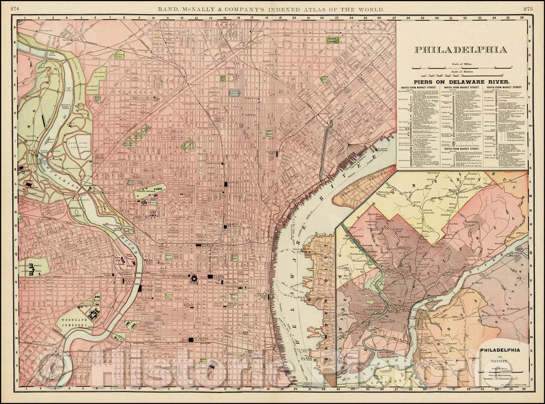 Historic Map - Philadelphia and Vicinity, 1892, William Rand - Vintage Wall Art