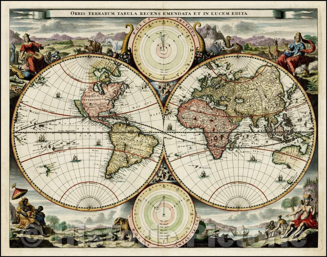 Historic Map - Orbis Terrarum Tabula Recens Emendata et in Lucem Edita/World Map, 1690, Daniel Stoopendahl - Vintage Wall Art