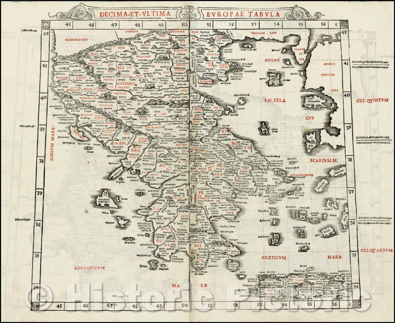 Historic Map - Decima et Ultima Europa Tabula Greece, 1511, Bernardus Sylvanus v1