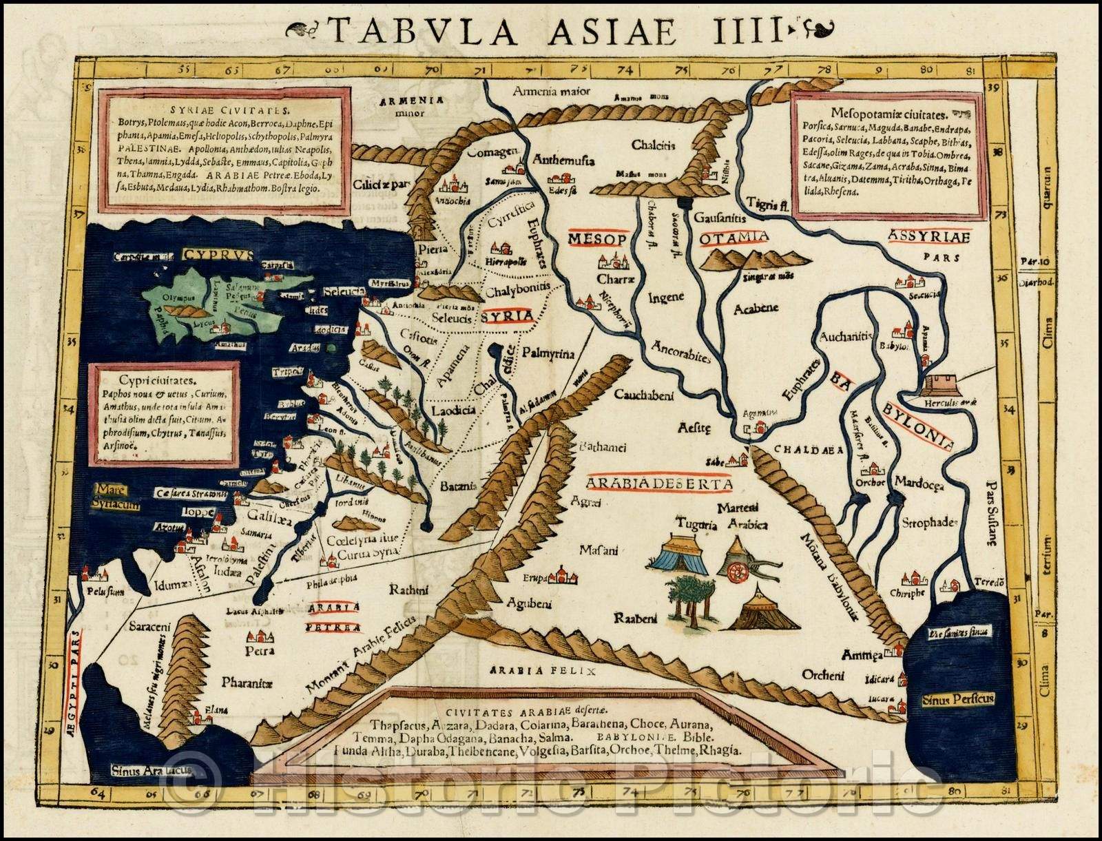 Historic Map - Tabula Asiae IIII Cyprus, Holy Land, Syria & Middle East, 1552, Sebastian M?nster - Vintage Wall Art