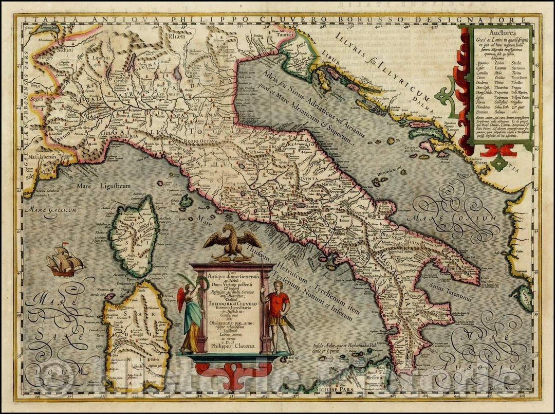 Historic Map - Italia Antiqua Philippo Cluvero Borusso Designatore/Map of Ancient Italy, 1638, Jodocus Hondius - Vintage Wall Art