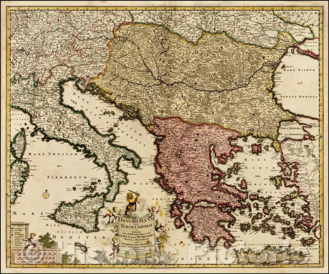 Historic Map - Danubii Fluvii Sive Turcici Imperii in Europa Nova Tabula, qua Omnia :: Danube and the Western part of the Black Sea to Crete and Italy, 1680 - Vintage Wall Art