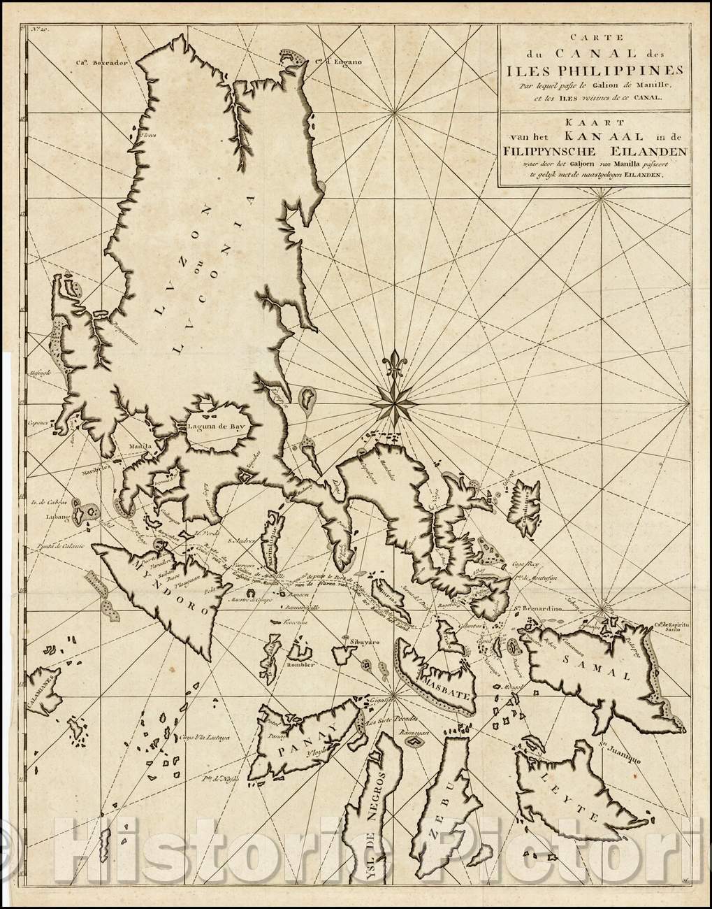 Historic Map - Canal des Iles Philippines Par leque passe le Galion de Manille. Et les Iles voisines de ce canal :: Kaart van het Kanaal in de Filippynsche, 1765 v1