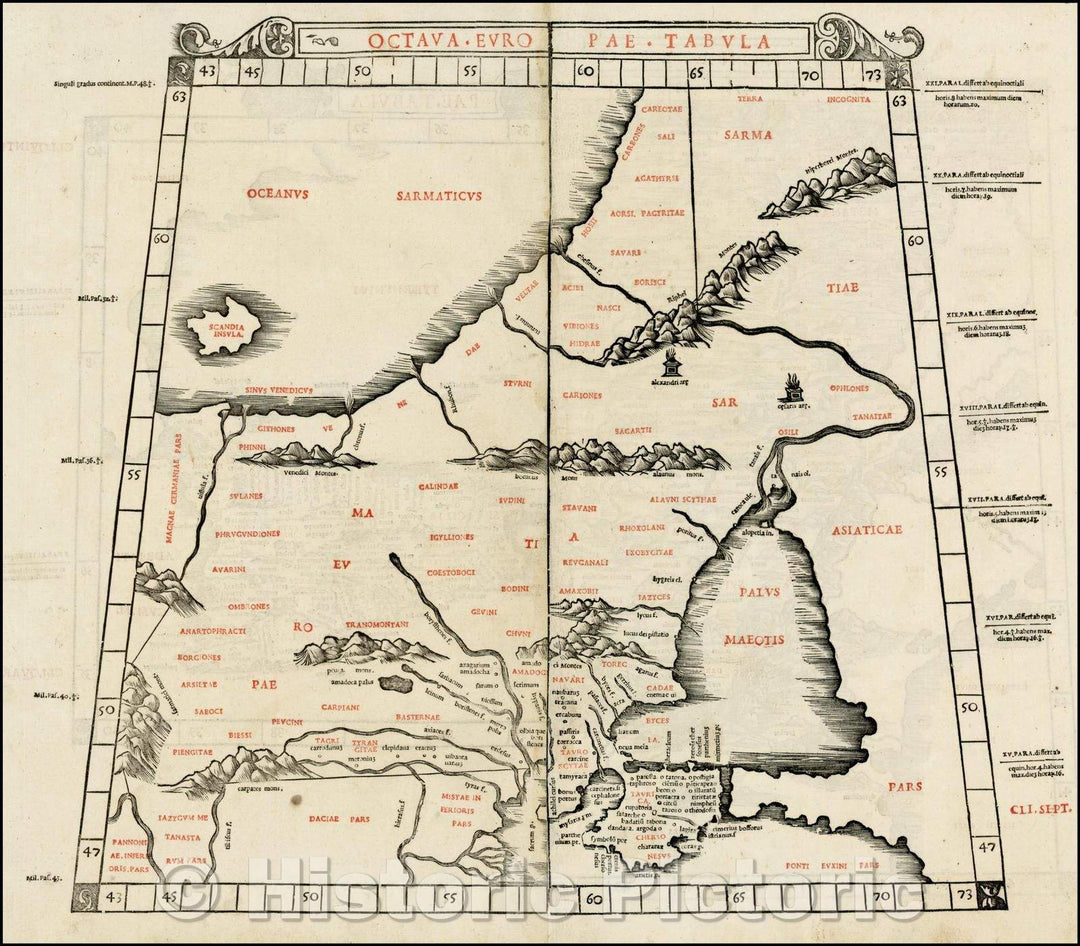 Historic Map - Octava Europae Tabula/Sylvanus' Map of Poland, the Baltic, Russia and Ukraine, extending south to the Black Sea and west to the Vistula, 1511 - Vintage Wall Art