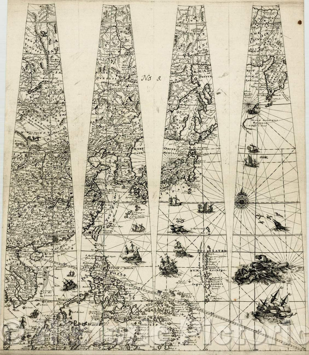 Historic Map - Eastern Part of Asia, including China, Korea, Japan, Philippines - Untitled Globe Gores, 1751, Johann Friedrich Endersch - Vintage Wall Art