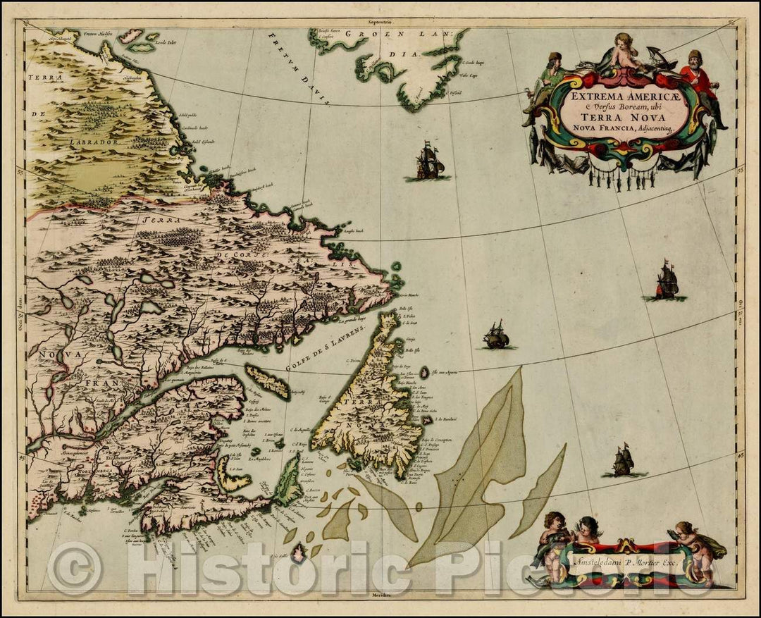 Historic Map - Extrema Americae Versus Boream, ubi Terra Nova Nova Francia/Important Map of Eastern Canada, 1690, Johannes Covens - Vintage Wall Art