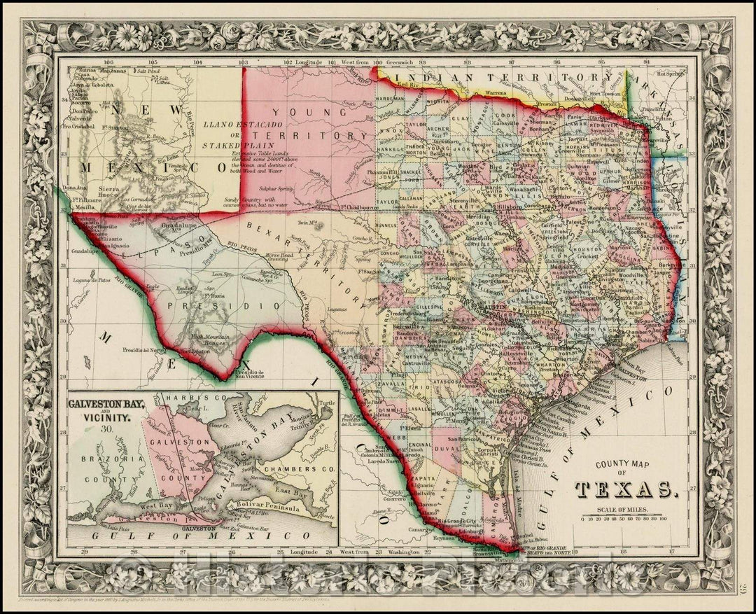 Historic Map - County Map of Texas, 1863, Samuel Augustus Mitchell Jr. v2