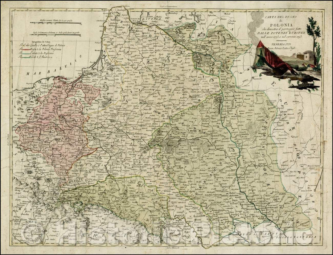 Historic Map - Carta Del Regno di Polonia che cintostra il partaggio fatto Dalle Potenze Europee nell', 1793, Antonio Zatta v1