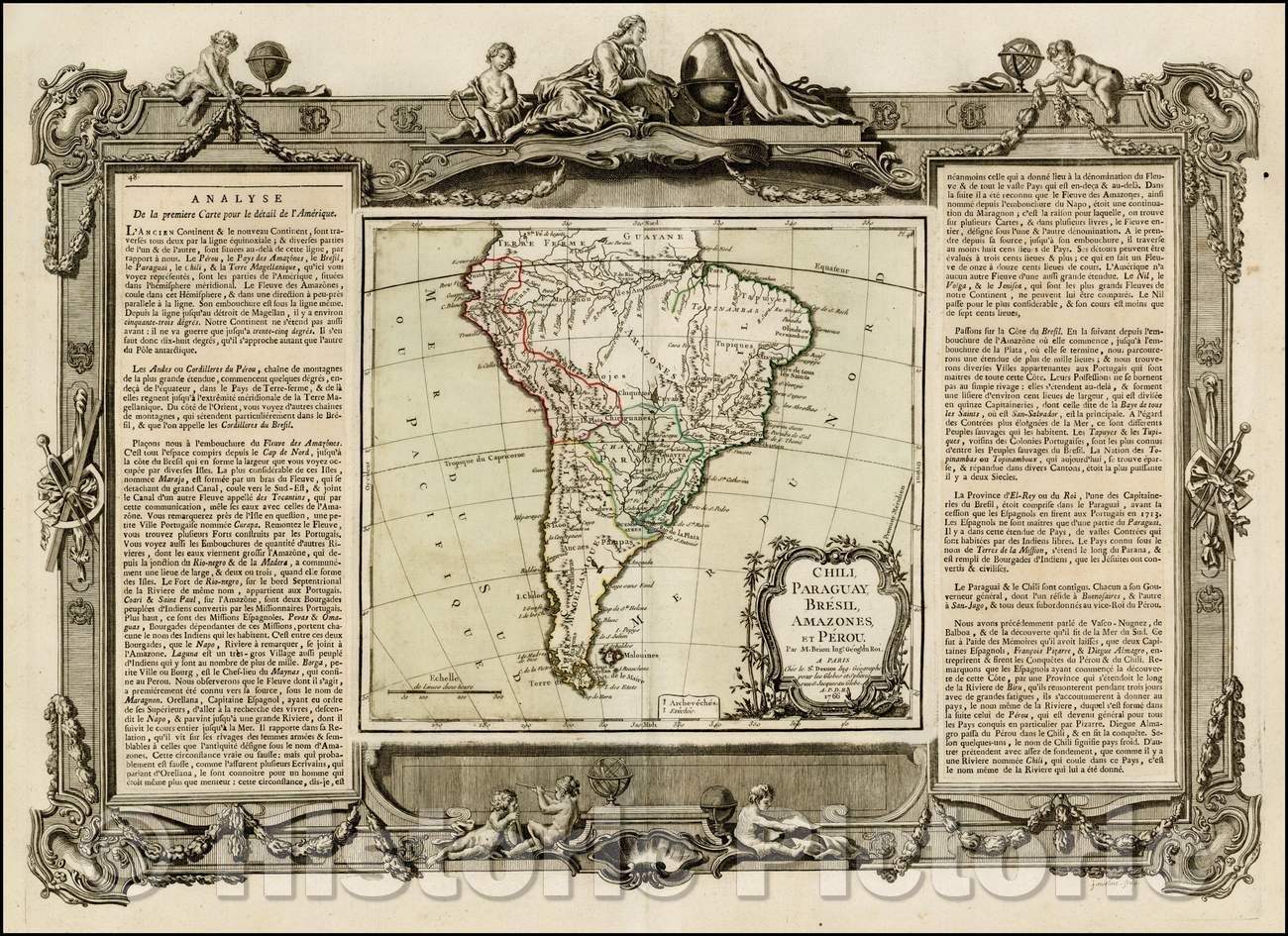 Historic Map - Chili, Paraguay, Bresil, Amazones et Perou/Chile, Paraguay, Brazil, Peru and the Amazon. 1766, 1766, Louis Brion de la Tour - Vintage Wall Art