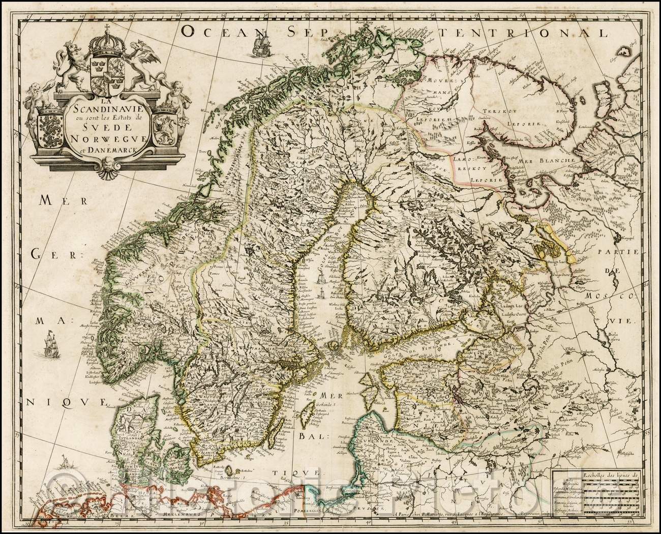 Historic Map - La Scandinavie ou sont les Estats de Suede Norwegue et Danemarck/Pierre Mariette Map of Scandinavia, 1650, Pierre Mariette - Vintage Wall Art