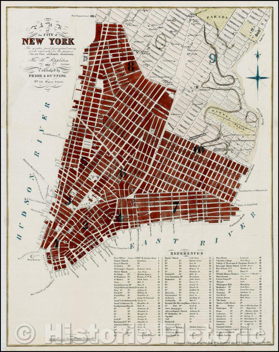 Historic Map - Plan of the City of New York The greater part from actual survey made expressly for the purpose (the rest from authentic documents), 1853 - Vintage Wall Art