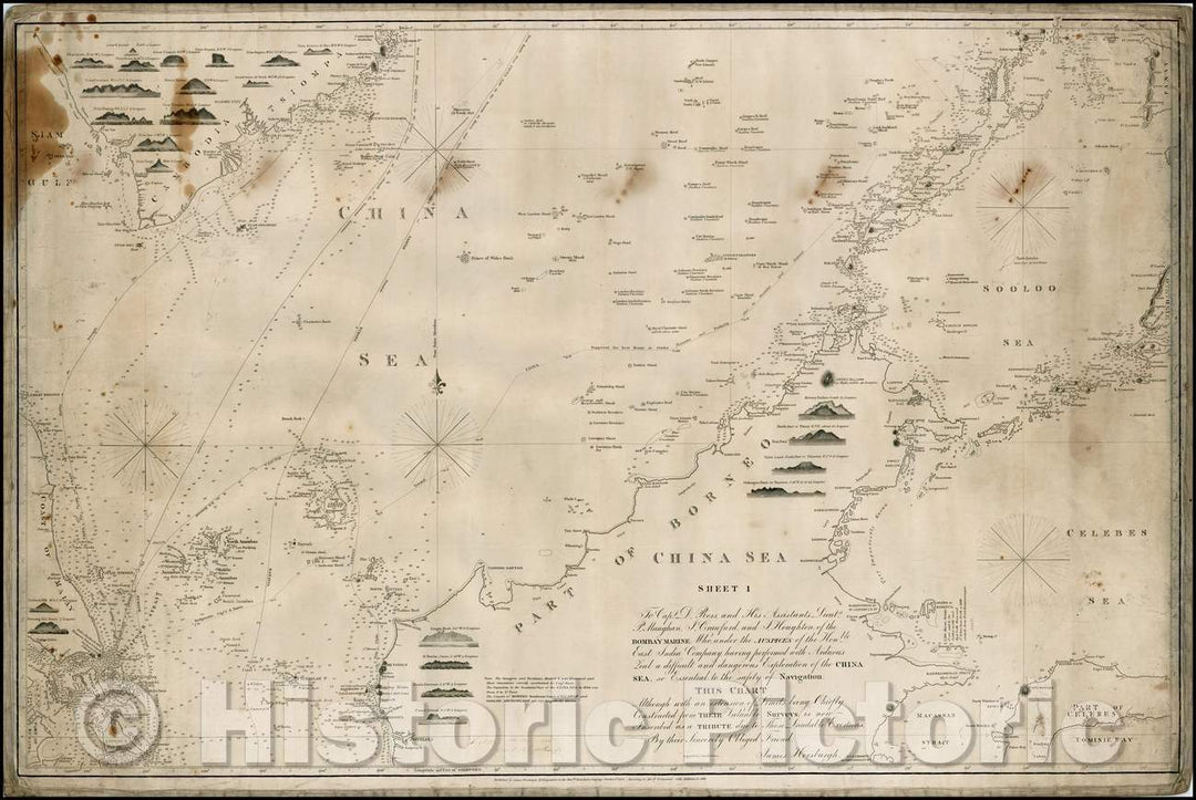 Historic Map - China Sea Sheet 1 (Singapore, Siam, Cambodia, Mindanao, Borneo), 1842, James Horsburgh v1