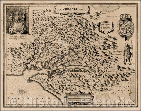 Historic Map - Nova Virginiae Tabula [Rare First State!], 1630, Henricus Hondius - Vintage Wall Art