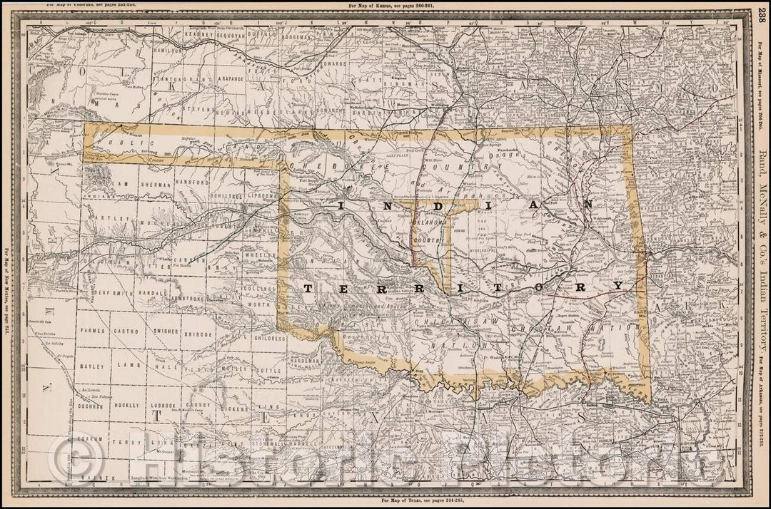 Historic Map - Indian Territory (with Oklahoma Country), 1888, Rand McNally & Company - Vintage Wall Art