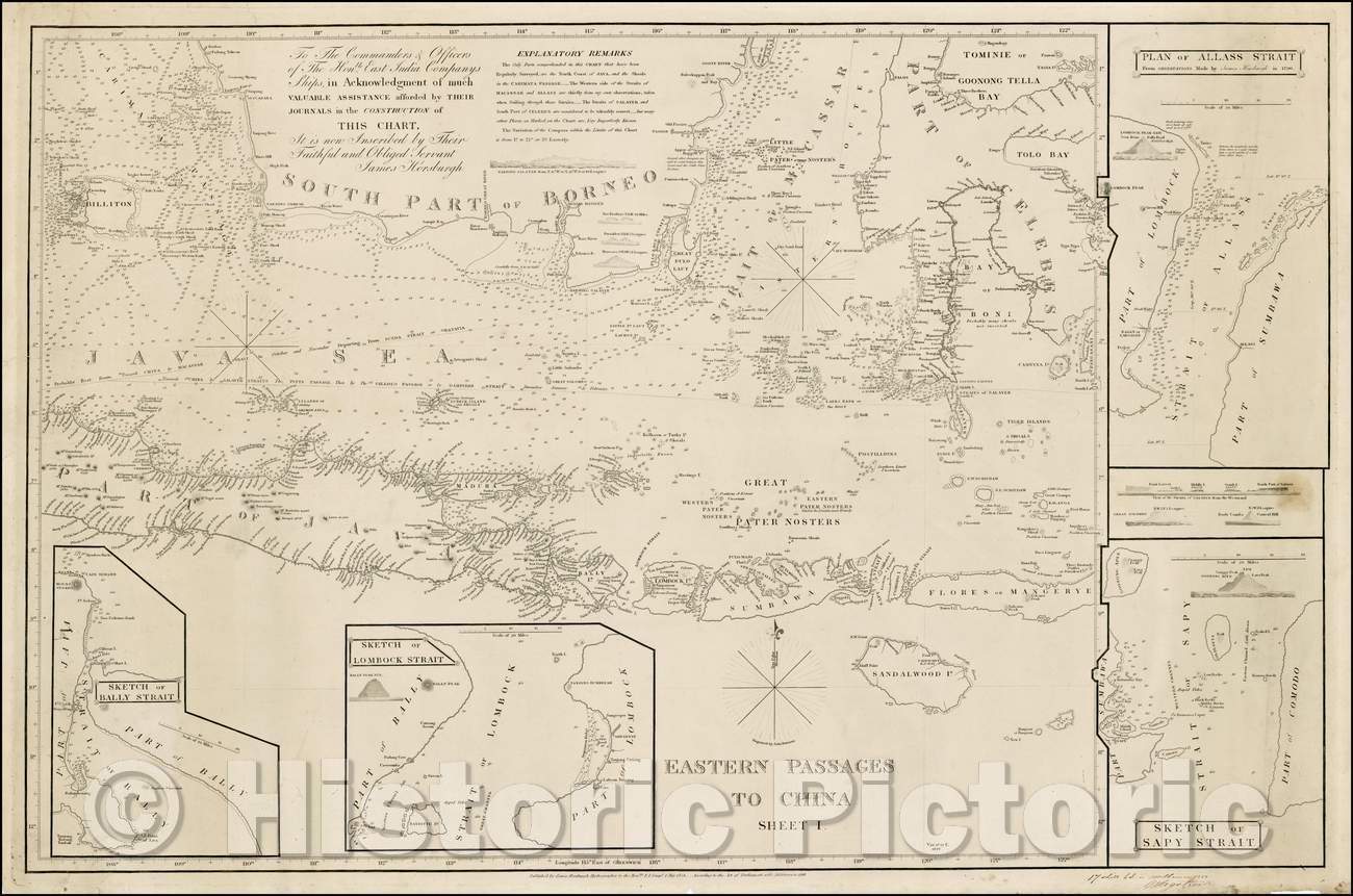 Historic Map - Eastern Passages To China Sheet 1 (Java, Bali, Lombock, Sumbawa, Southern Borneo, Celebes, etc.) (Includes Sketch of the Bally Straits), 1848 v1