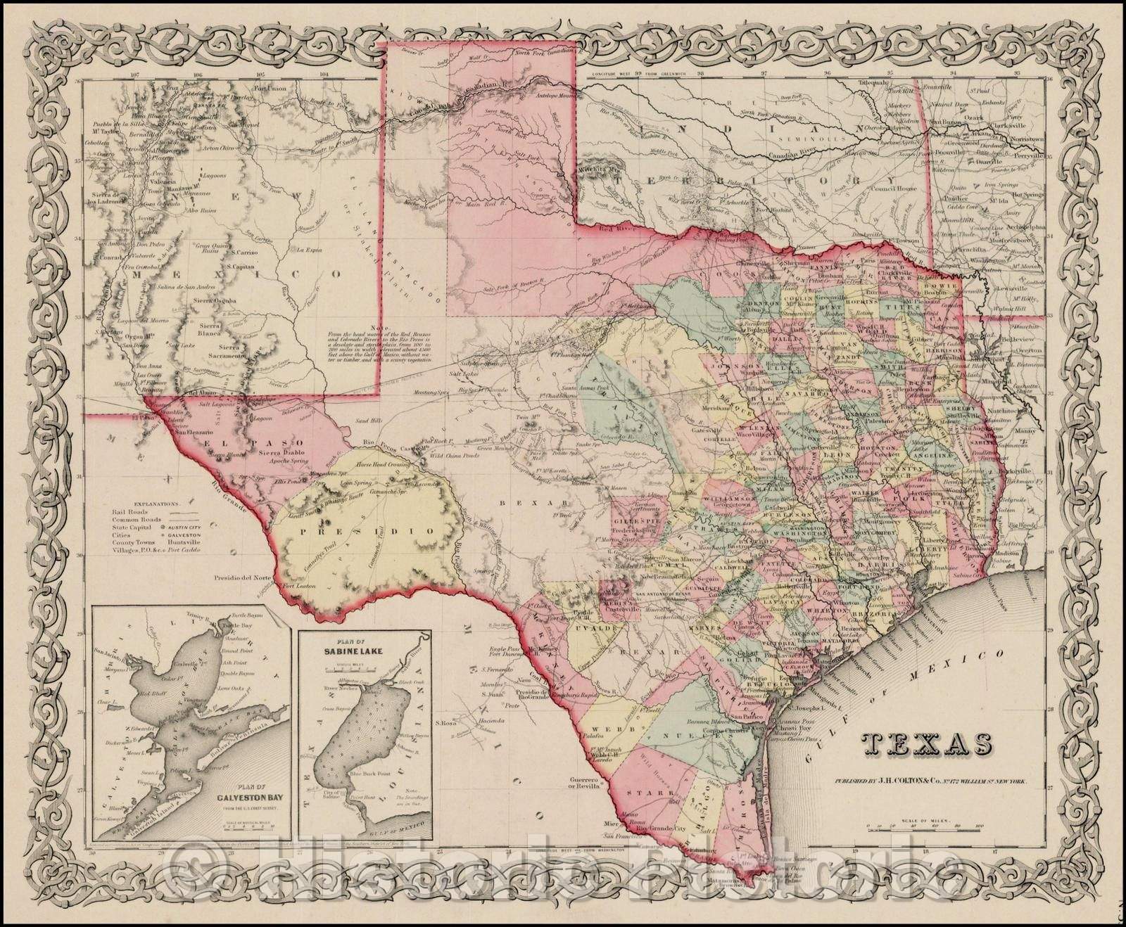 Historic Map - Texas, 1855, Joseph Hutchins Colton v1