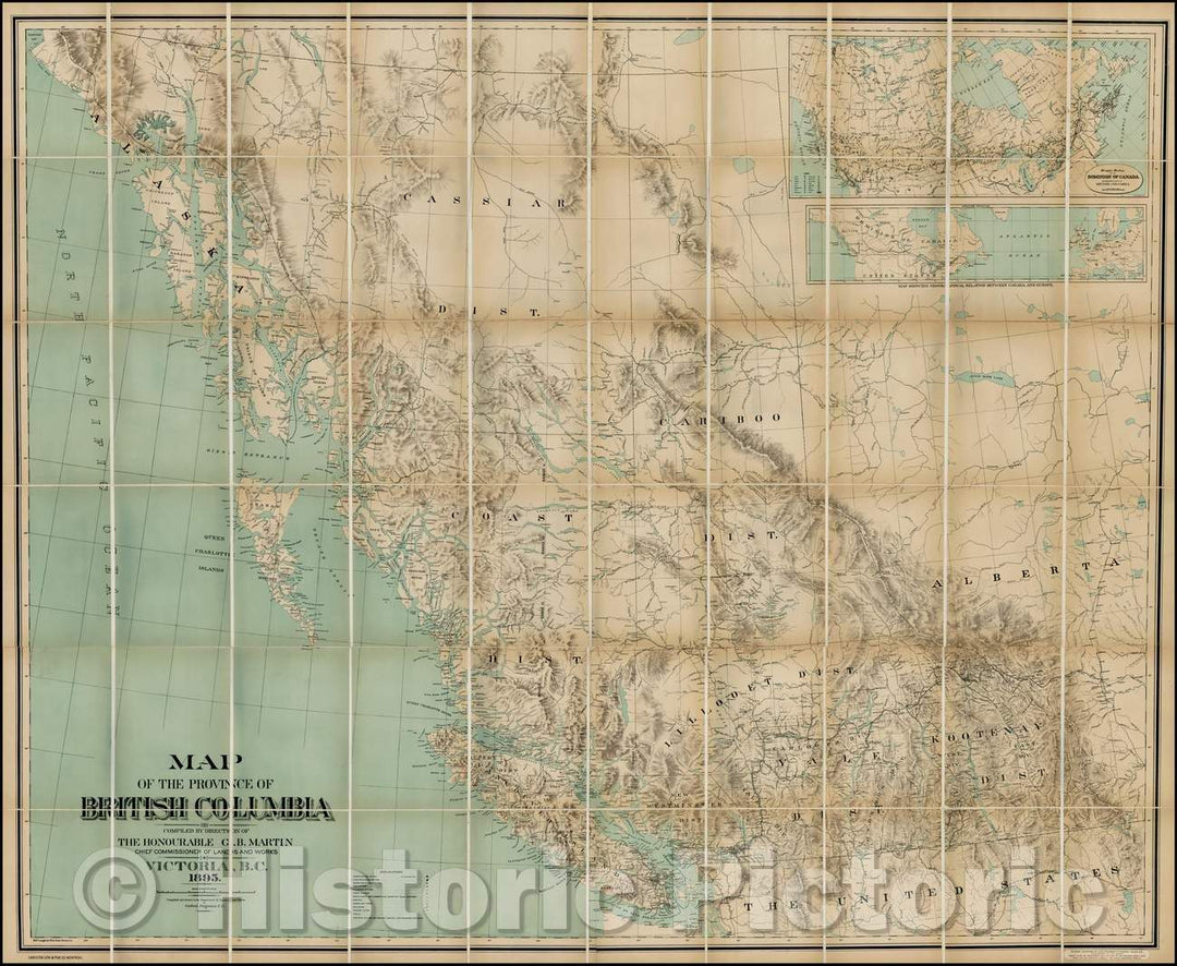 Historic Map - Map of the Province of British Columbia -, 1895, G.B. Martin - Vintage Wall Art