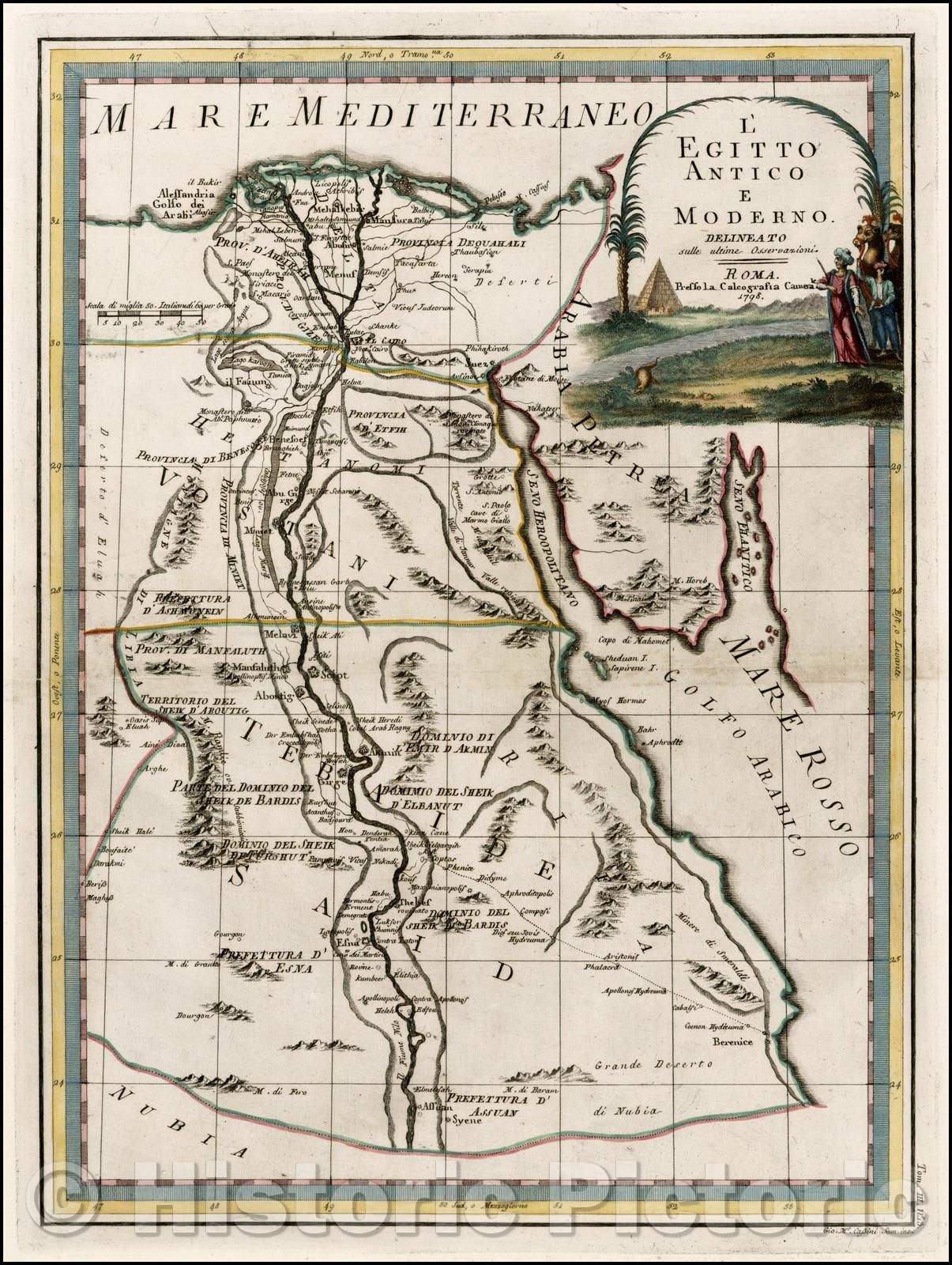 Historic Map - L Egitto Antico e Moderno/Map of modern Egypt and the course of the Nile River, 1798, Giovanni Maria Cassini - Vintage Wall Art