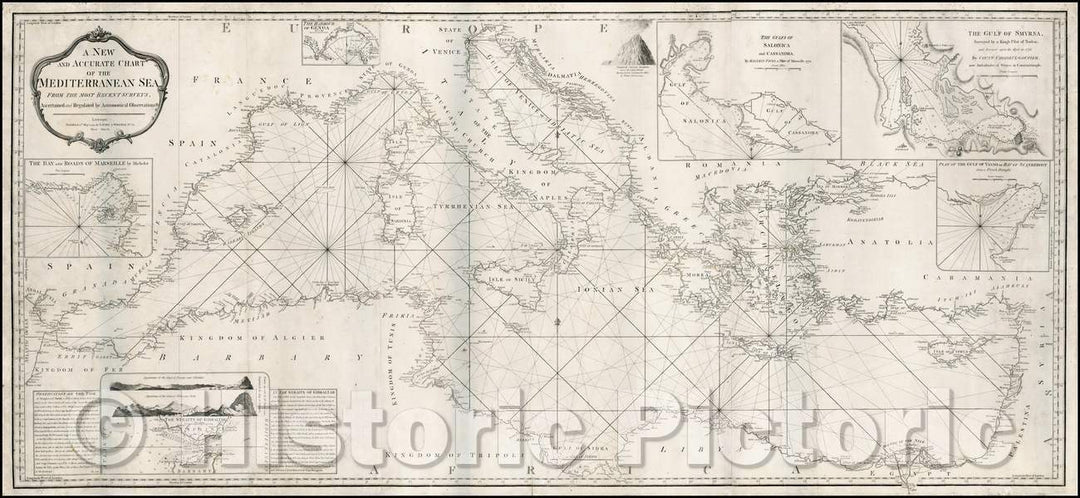 Historic Map - A New and Accurate Chart of the Mediterranean Sea From The Most Recent Surveys, Ascertained and Regulated, 1794, Laurie & Whittle - Vintage Wall Art