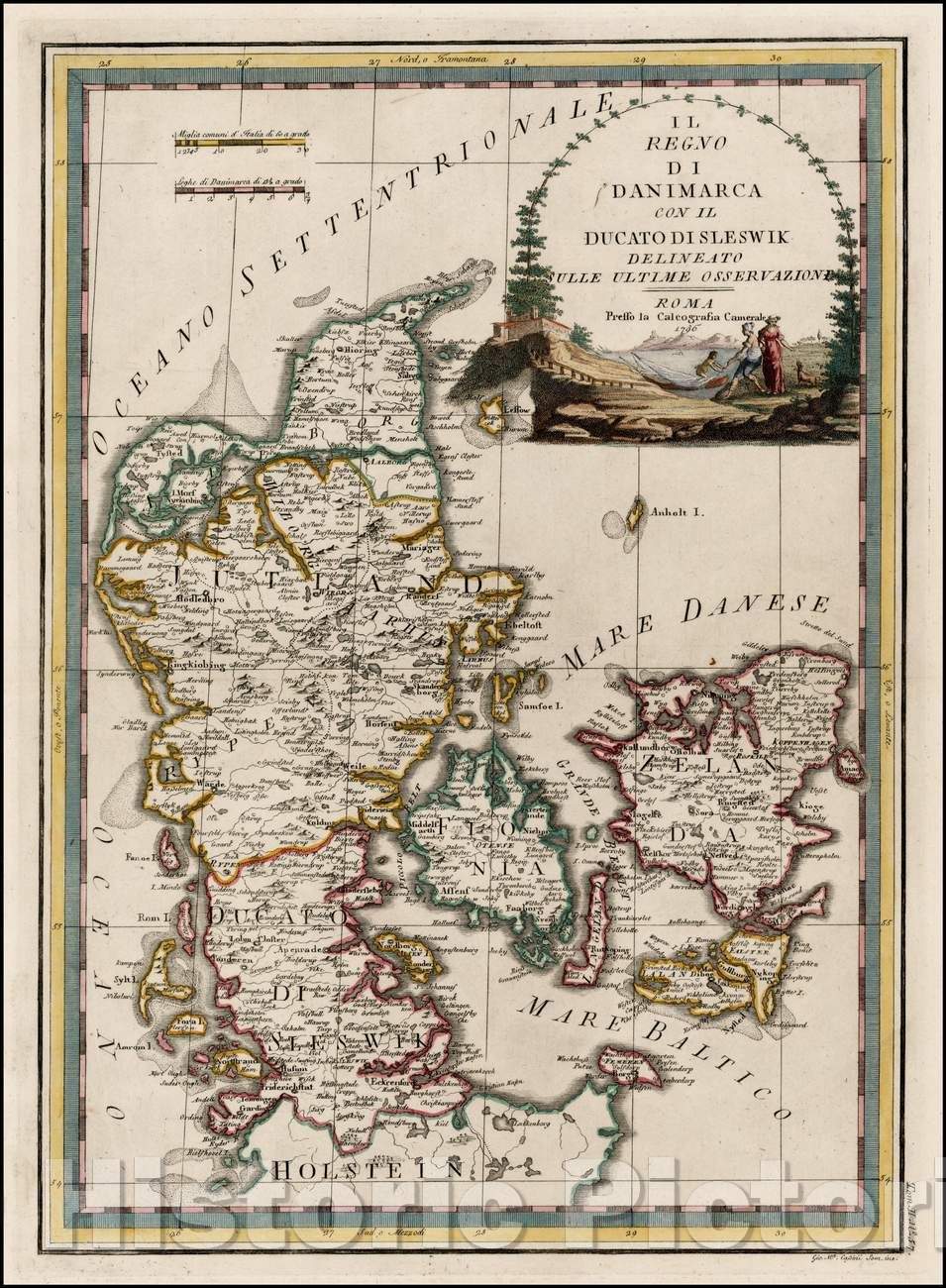 Historic Map - Il Regno Di Danimarca con Il Ducato Di Sleswik Delineatio/Map of Denmark and neighboring Region, published by Cassini in Rome, 1796 - Vintage Wall Art